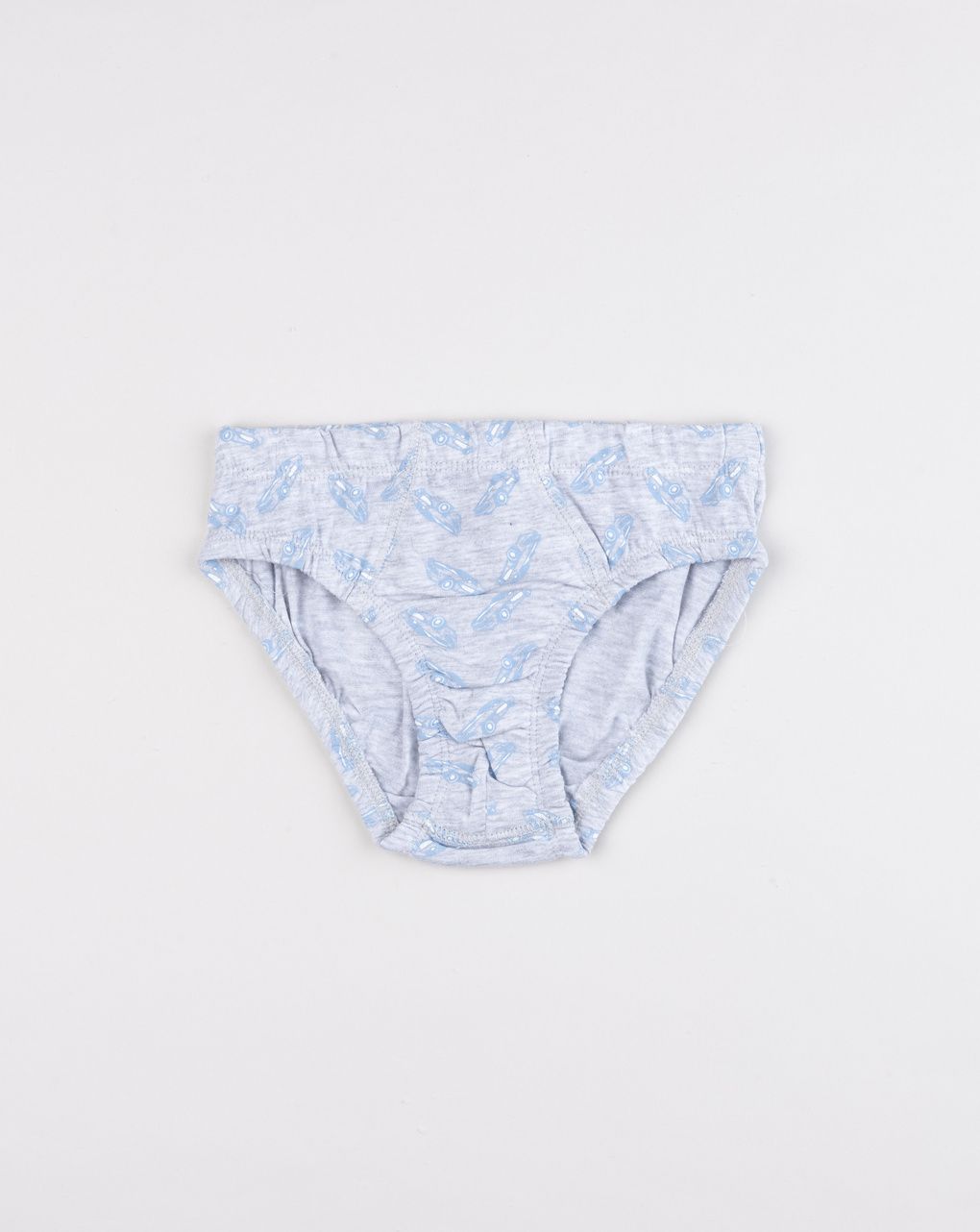 Slip bambino in cotone grigio melange con stampa macchinine