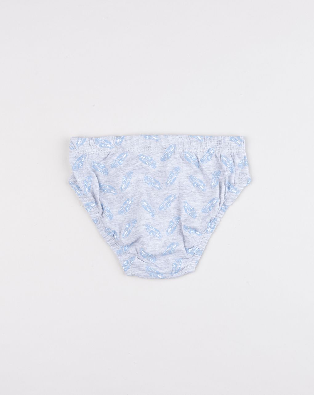 Slip bambino in cotone grigio melange con stampa macchinine