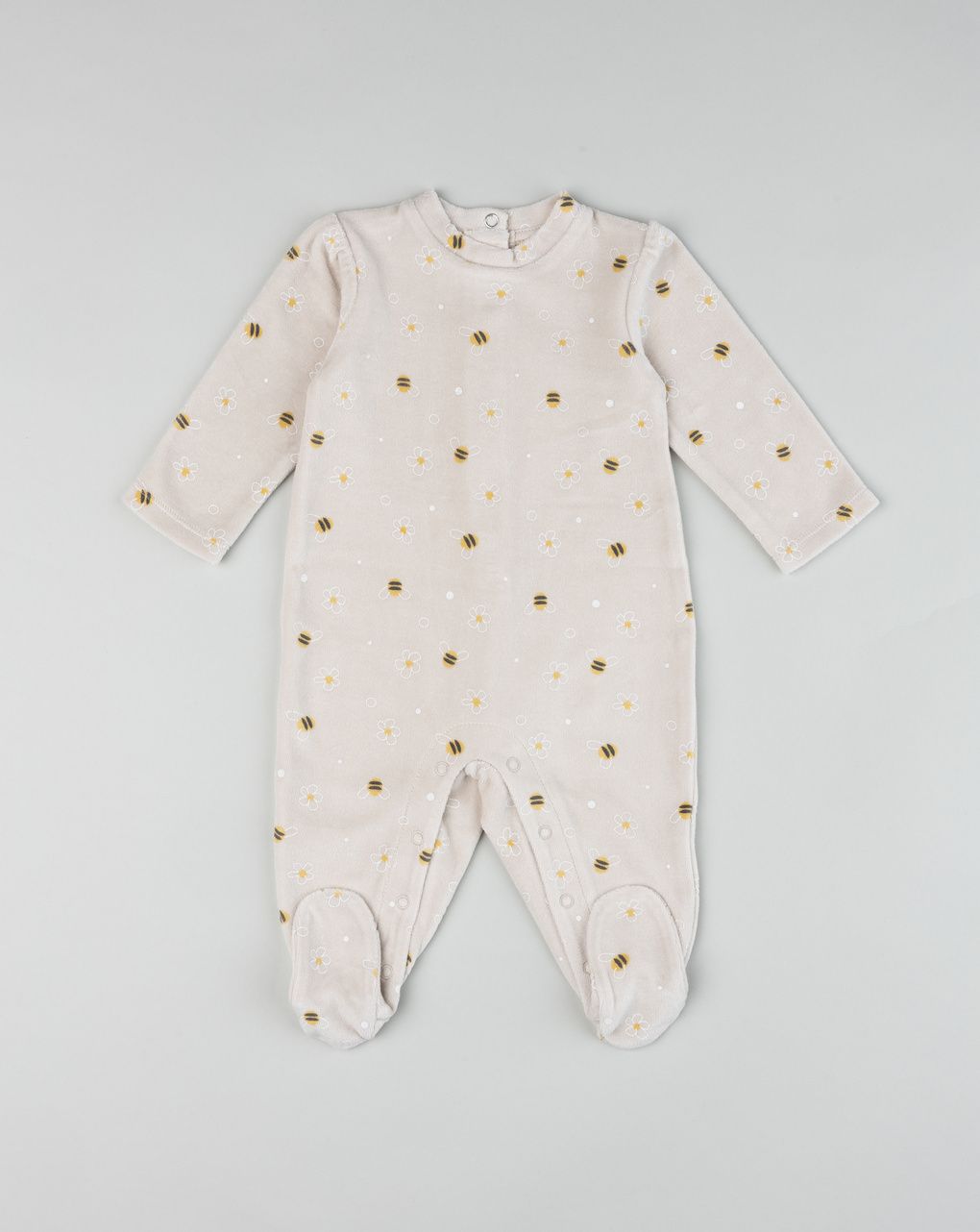 Tutina ciniglia bimba beige "fiori e api"