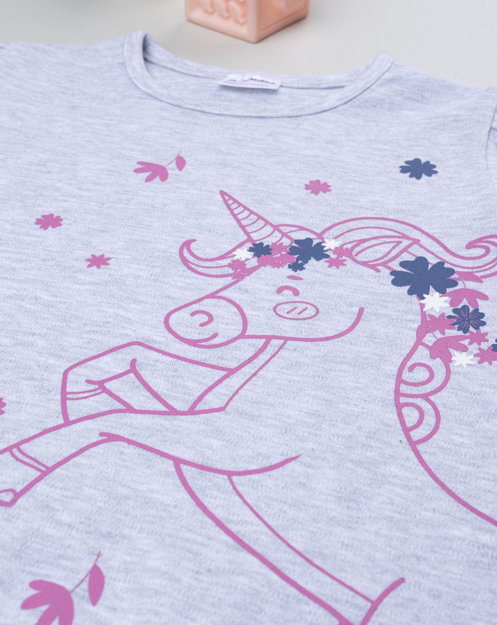 Pigiama leggero bambina grigio/fucsia unicorno