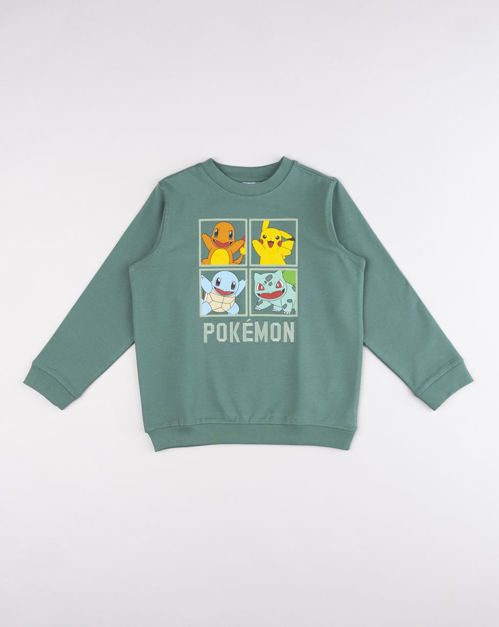 Felpa girocollo bambino pokémon verde salvia