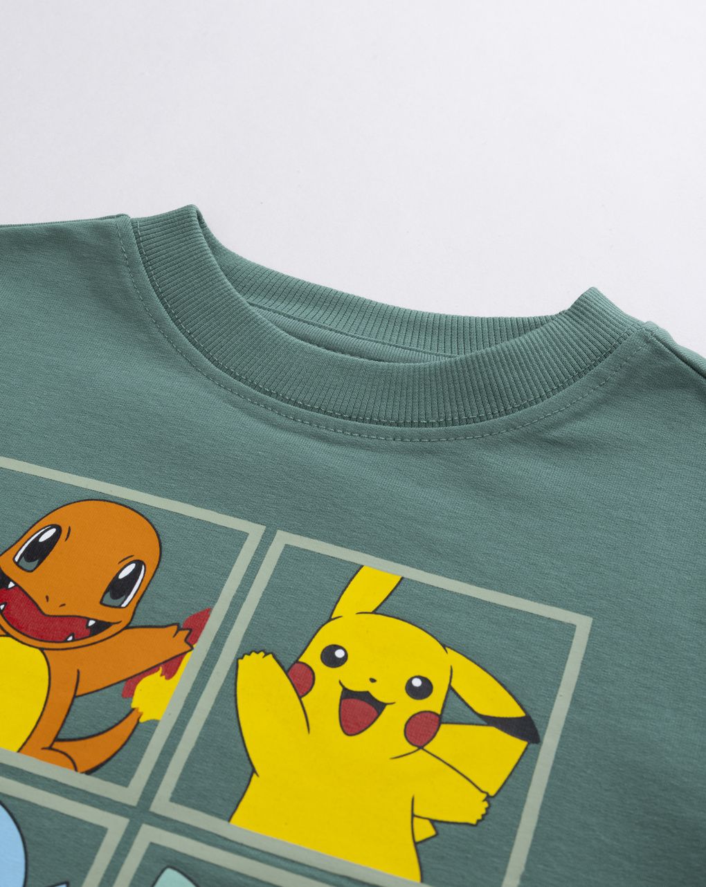 Felpa girocollo bambino pokémon verde salvia