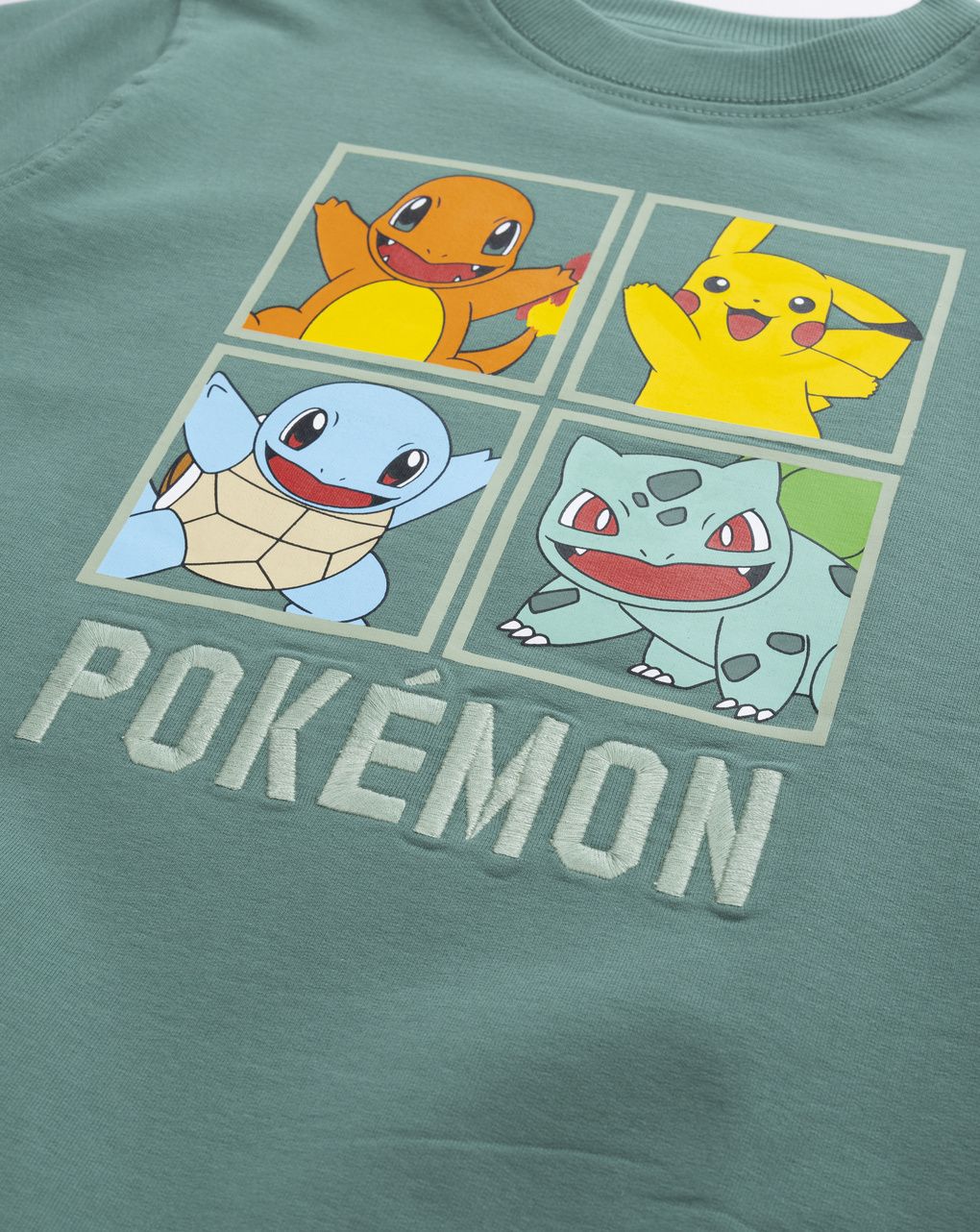 Felpa girocollo bambino pokémon verde salvia