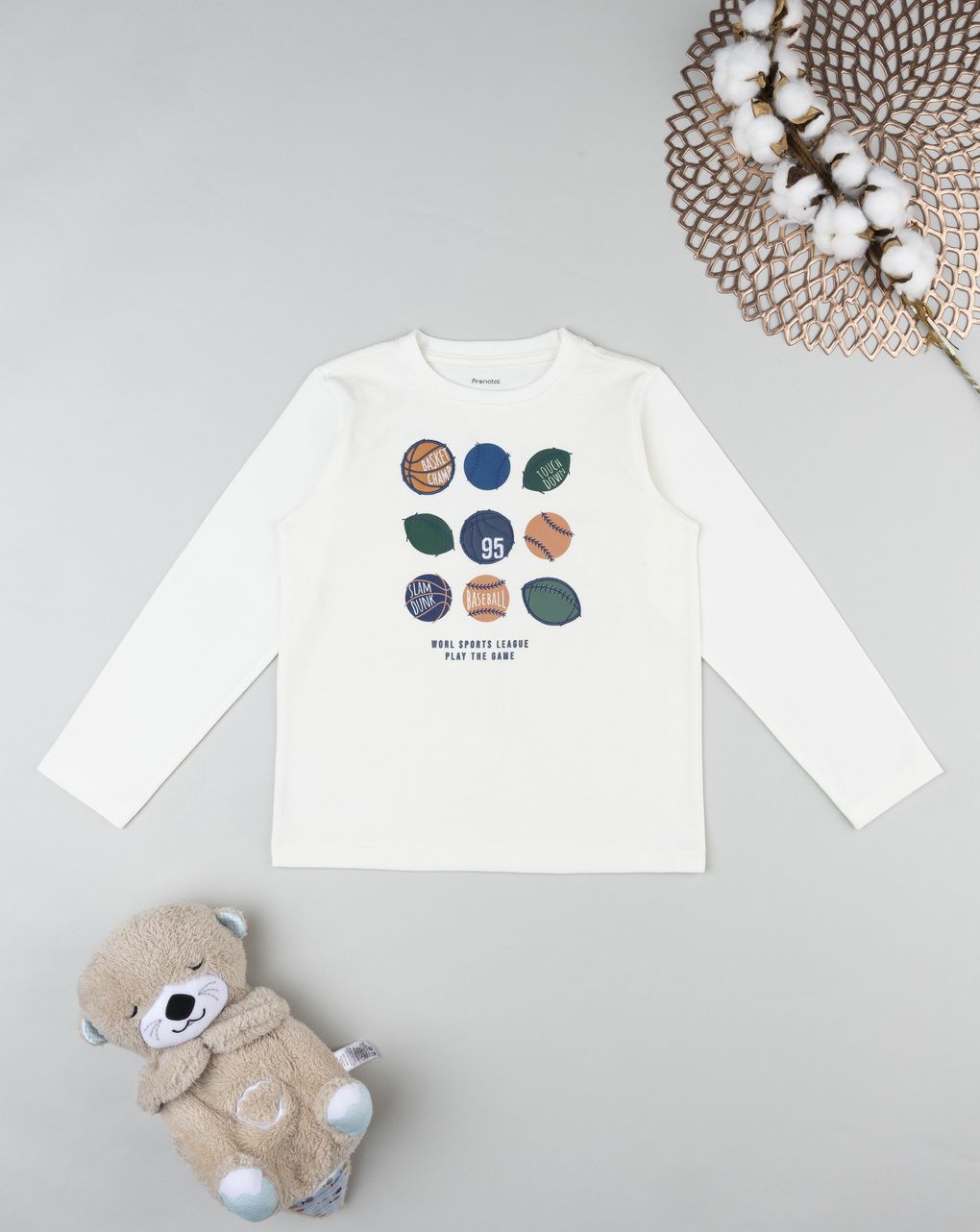 Maglia bambino bianca stampa palloni sportivi