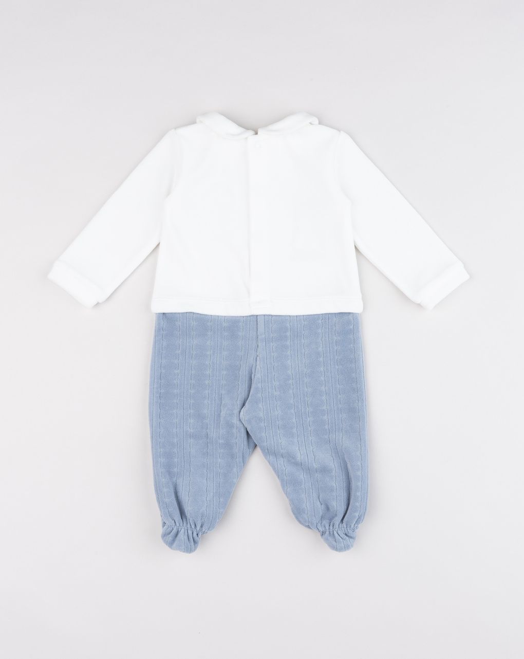 Tutina panna/blu neonato intera in ciniglia