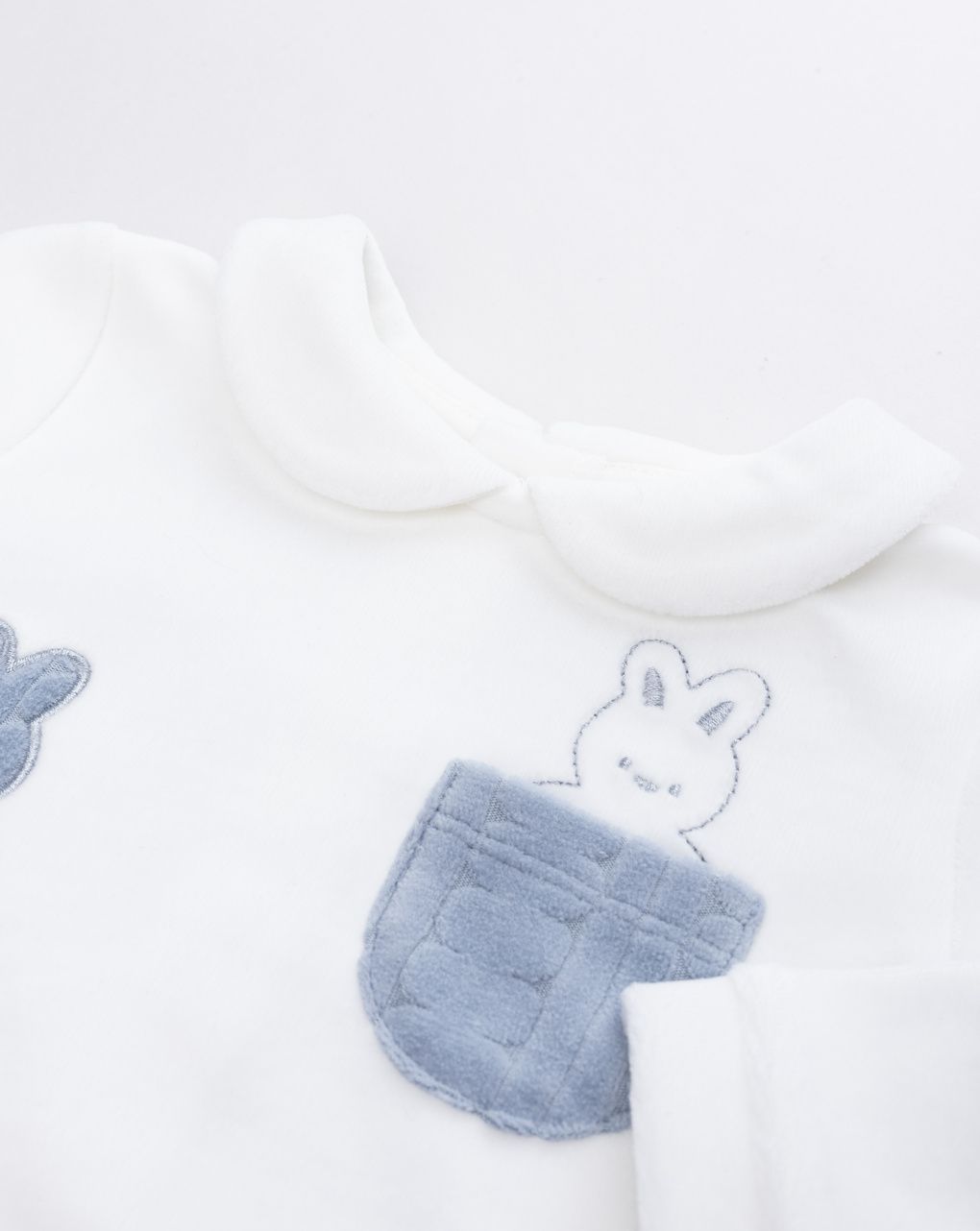 Tutina panna/blu neonato intera in ciniglia