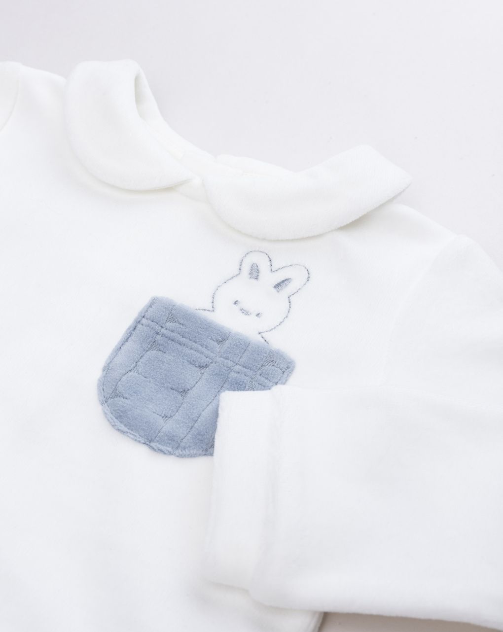 Tutina panna/blu neonato intera in ciniglia