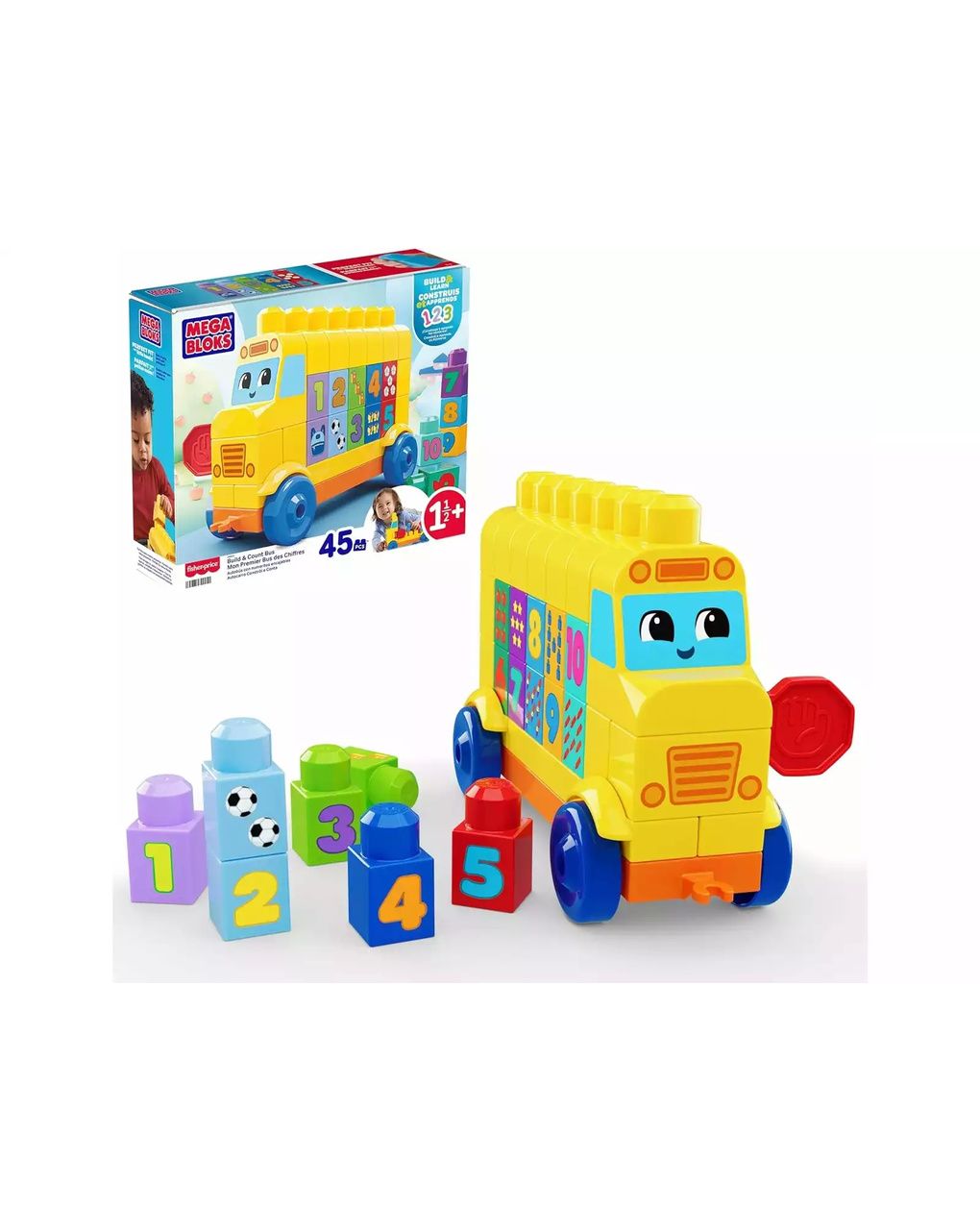 Fisher-price mega bloks autobus con numerini incastrabili da 45 pezzi