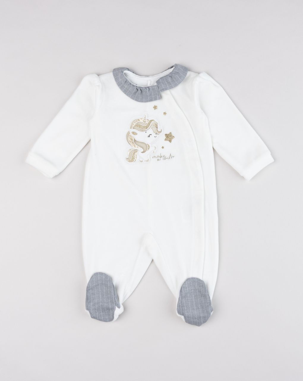 Tutina neonata in ciniglia unicorno "make a wish"