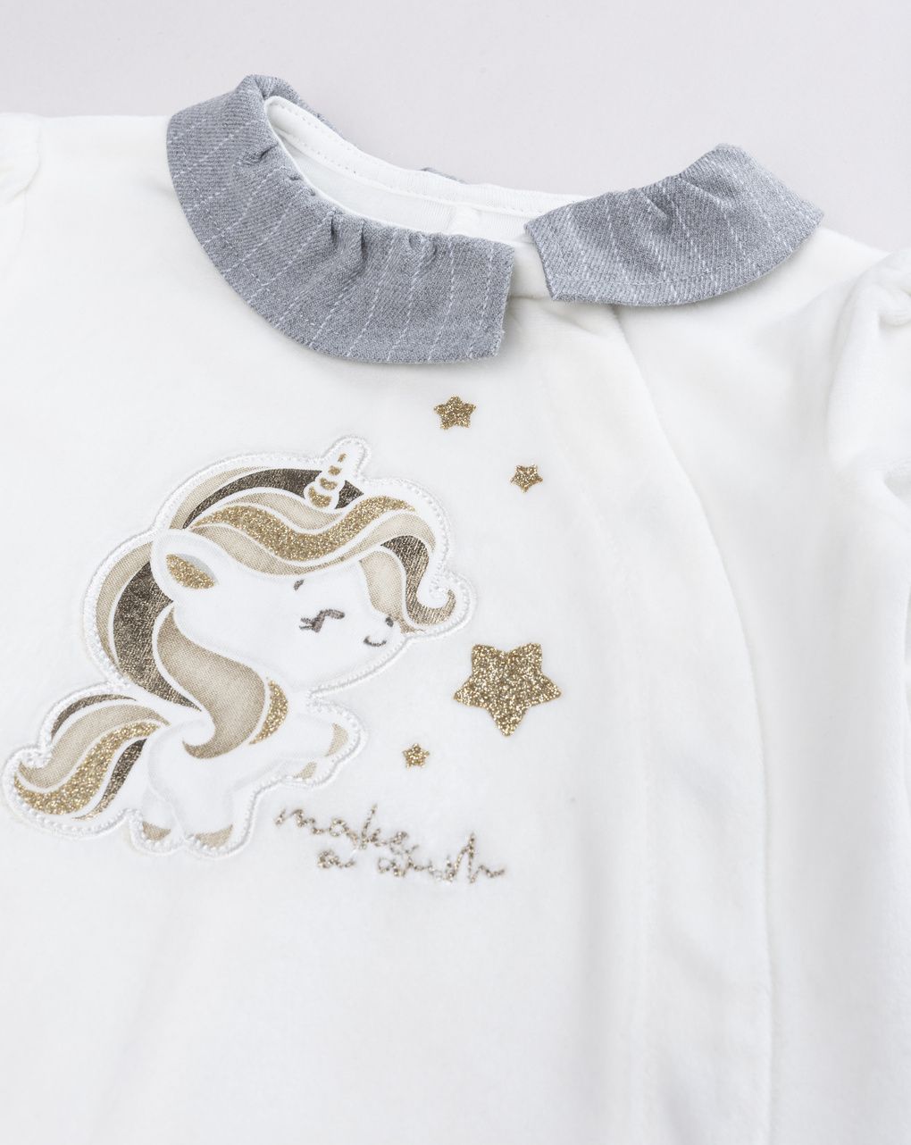 Tutina neonata in ciniglia unicorno "make a wish"
