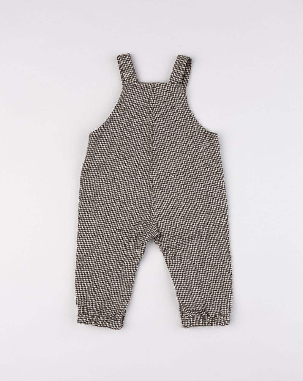 Salopette bimbo a quadretti marroni con patch orsetto