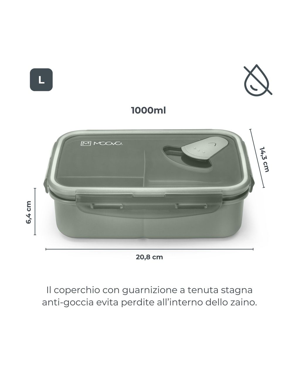 Lunch box per bambini a scomparti fissi da 1000ml - kiddiekit 4430 / powder blue - nuvita