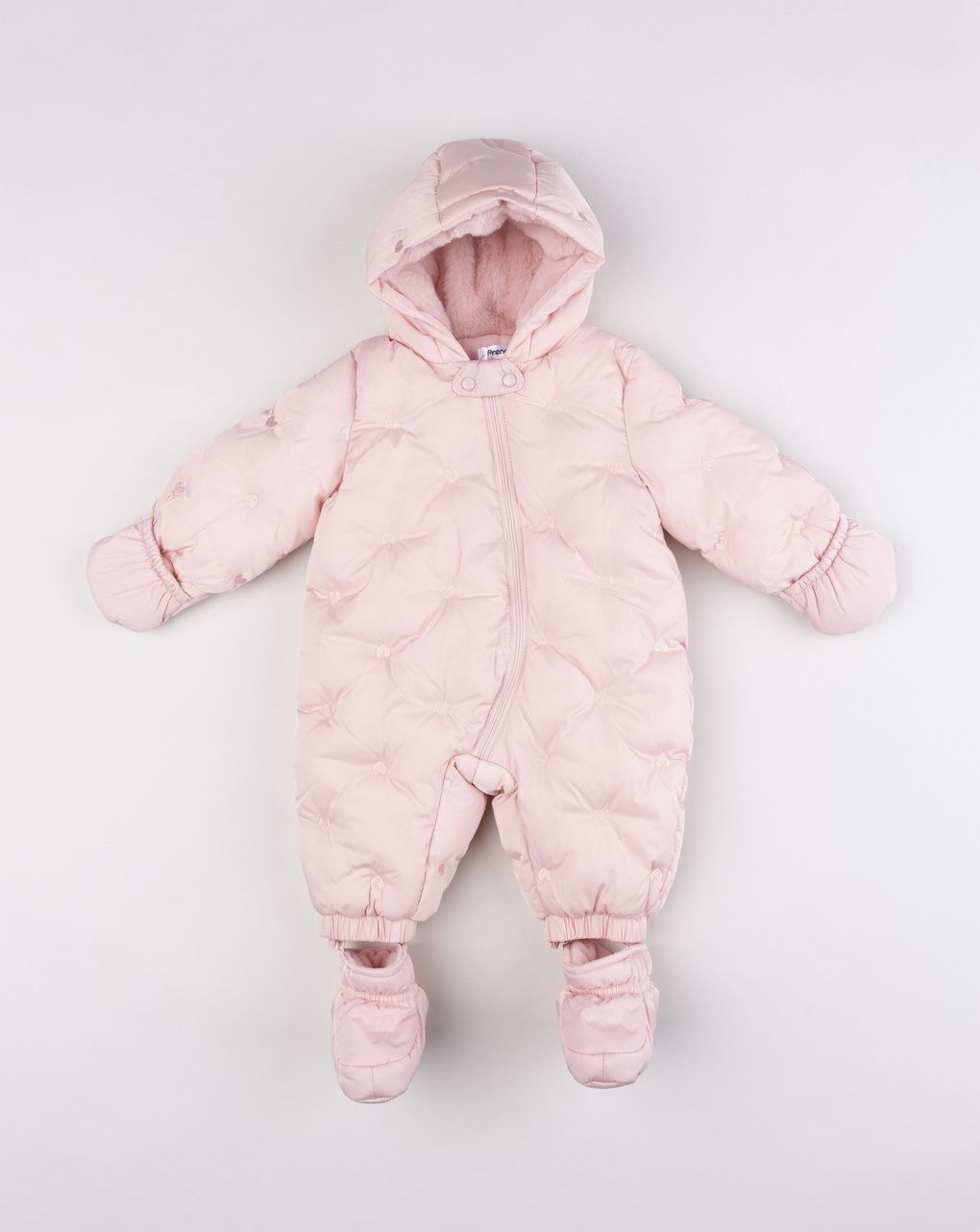 Tuta neve neonata imbottita rosa con trapuntatura a cuori