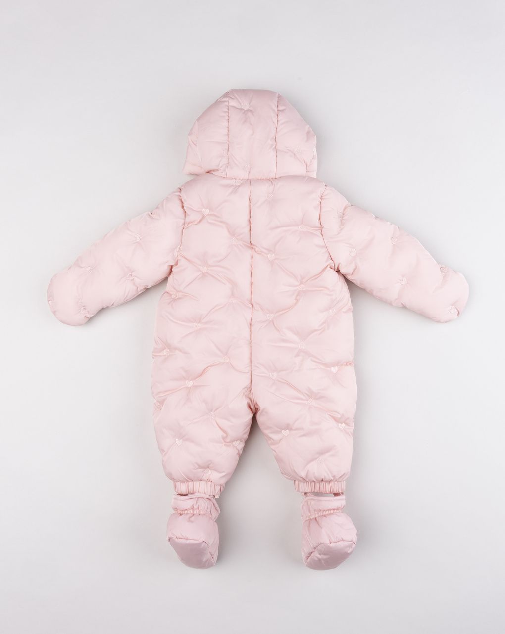 Tuta neve neonata imbottita rosa con trapuntatura a cuori