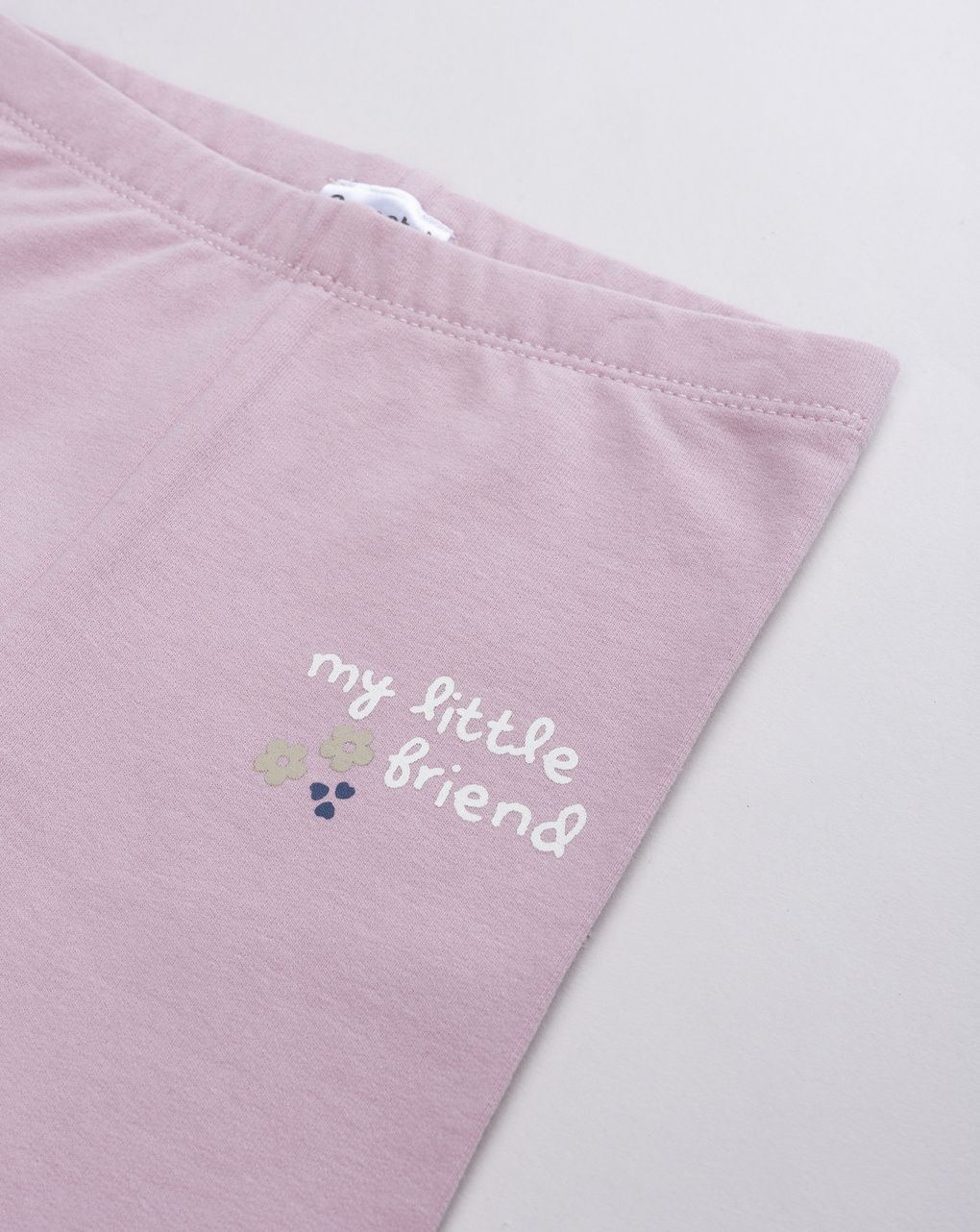 Legging garzati fiori e testo my little friend rosa chiaro bimba