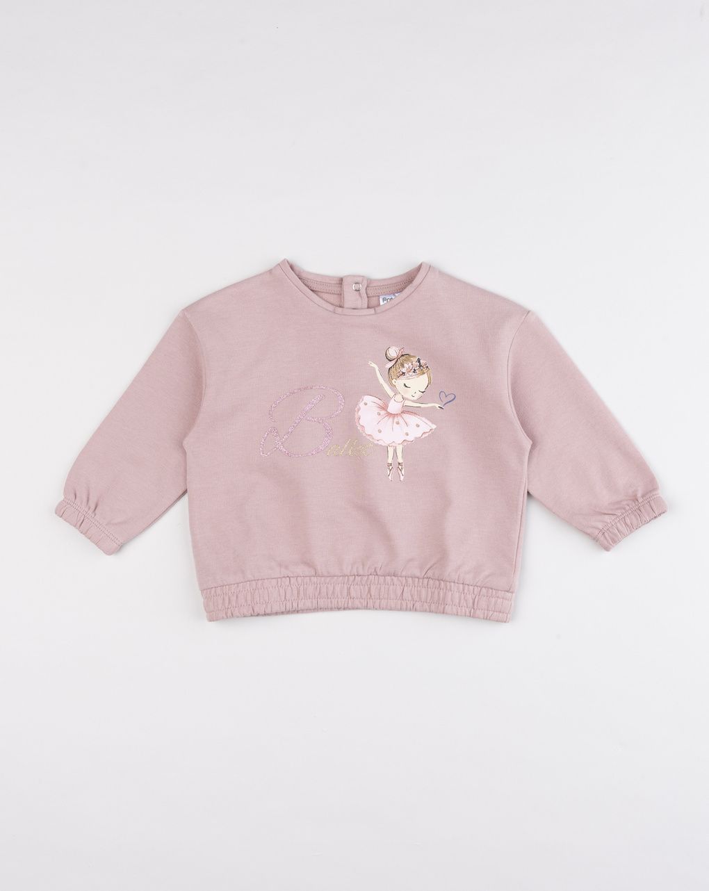 Felpa garzata bimba rosa con stampa ballerina e glitter
