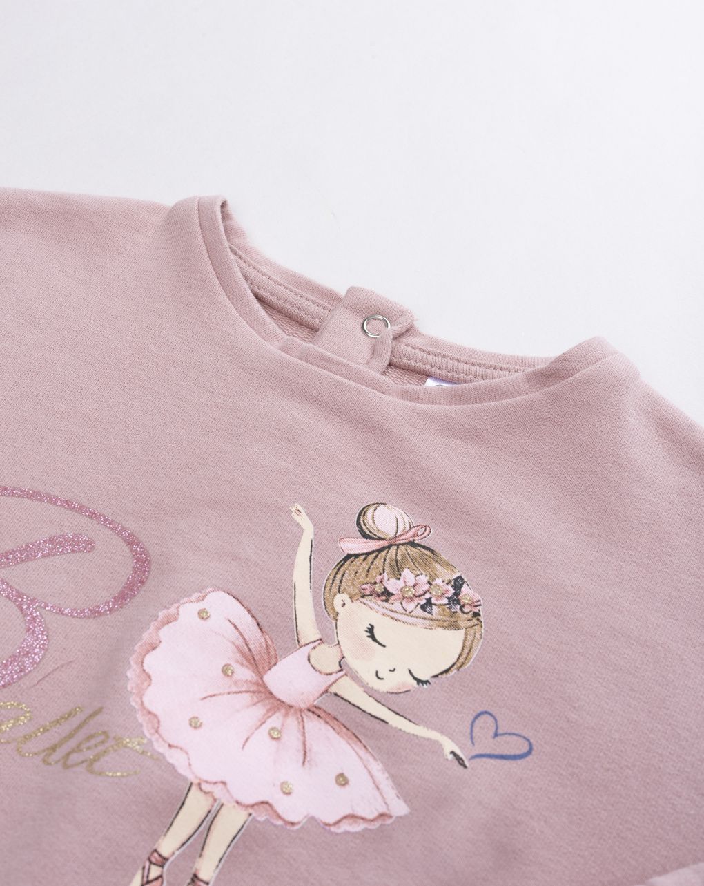 Felpa garzata bimba rosa con stampa ballerina e glitter