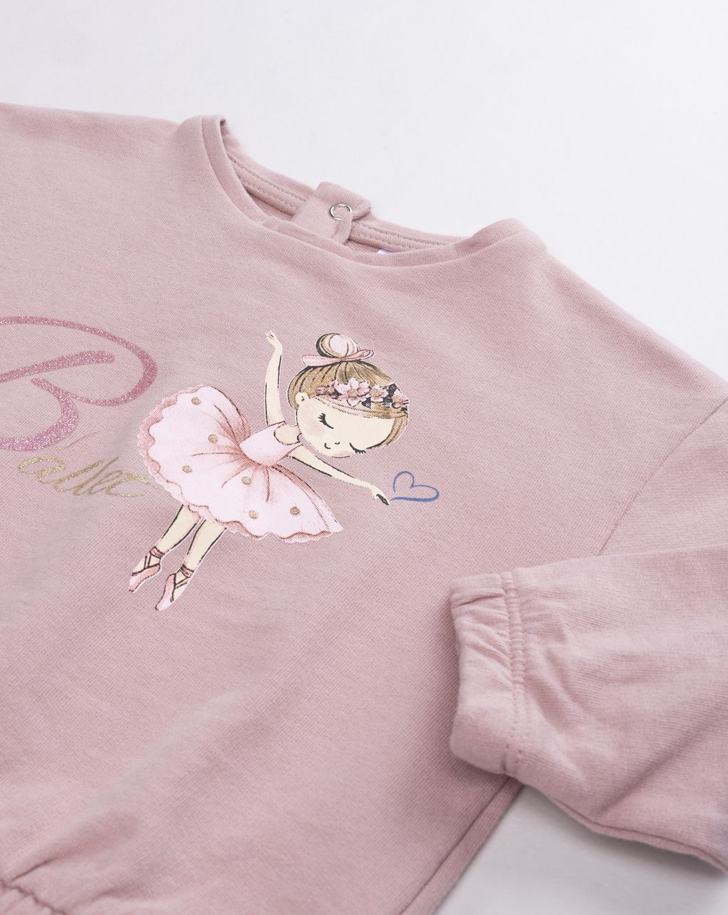 Felpa garzata bimba rosa con stampa ballerina e glitter
