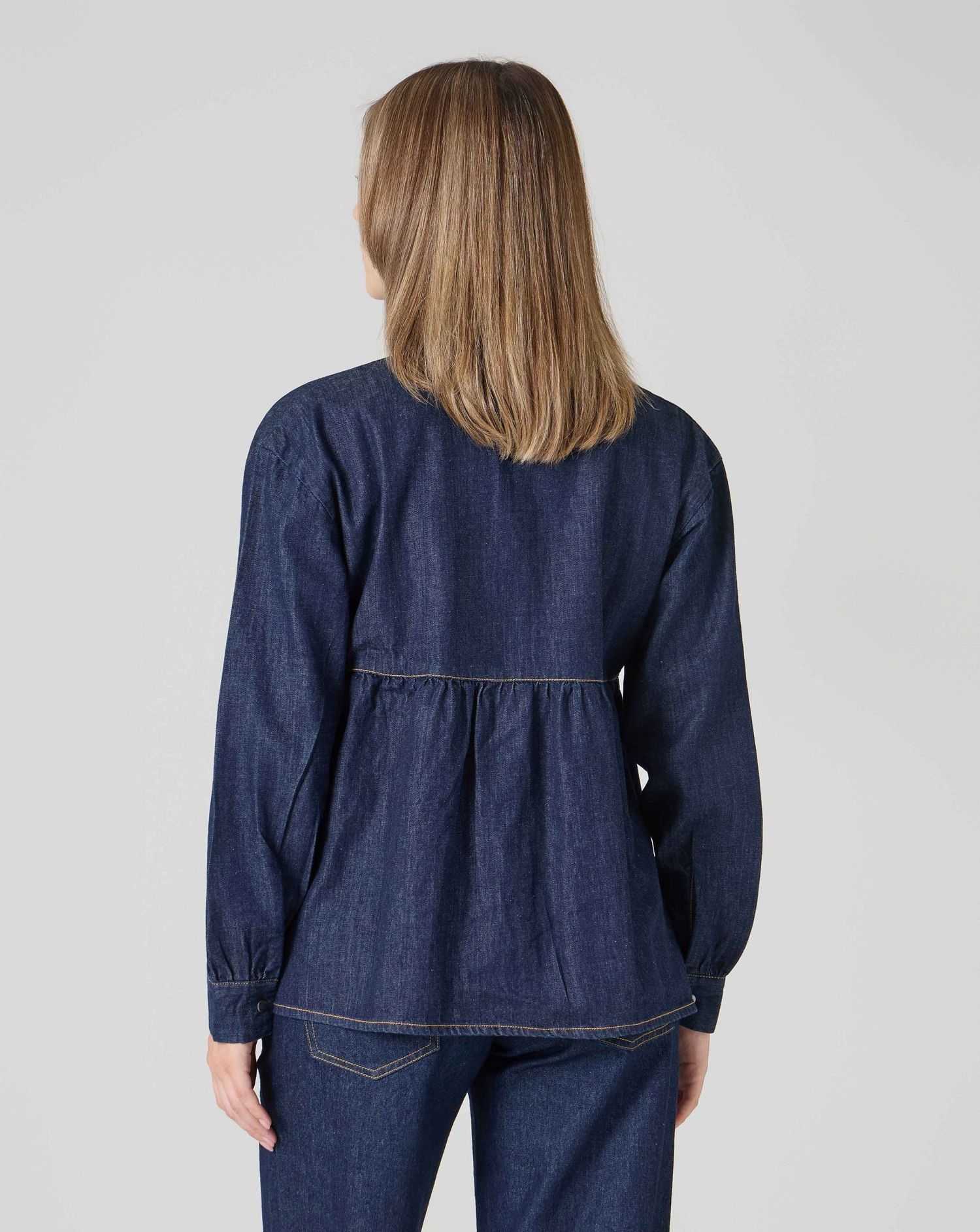 Camicia premaman a manica lunga blu denim scuro