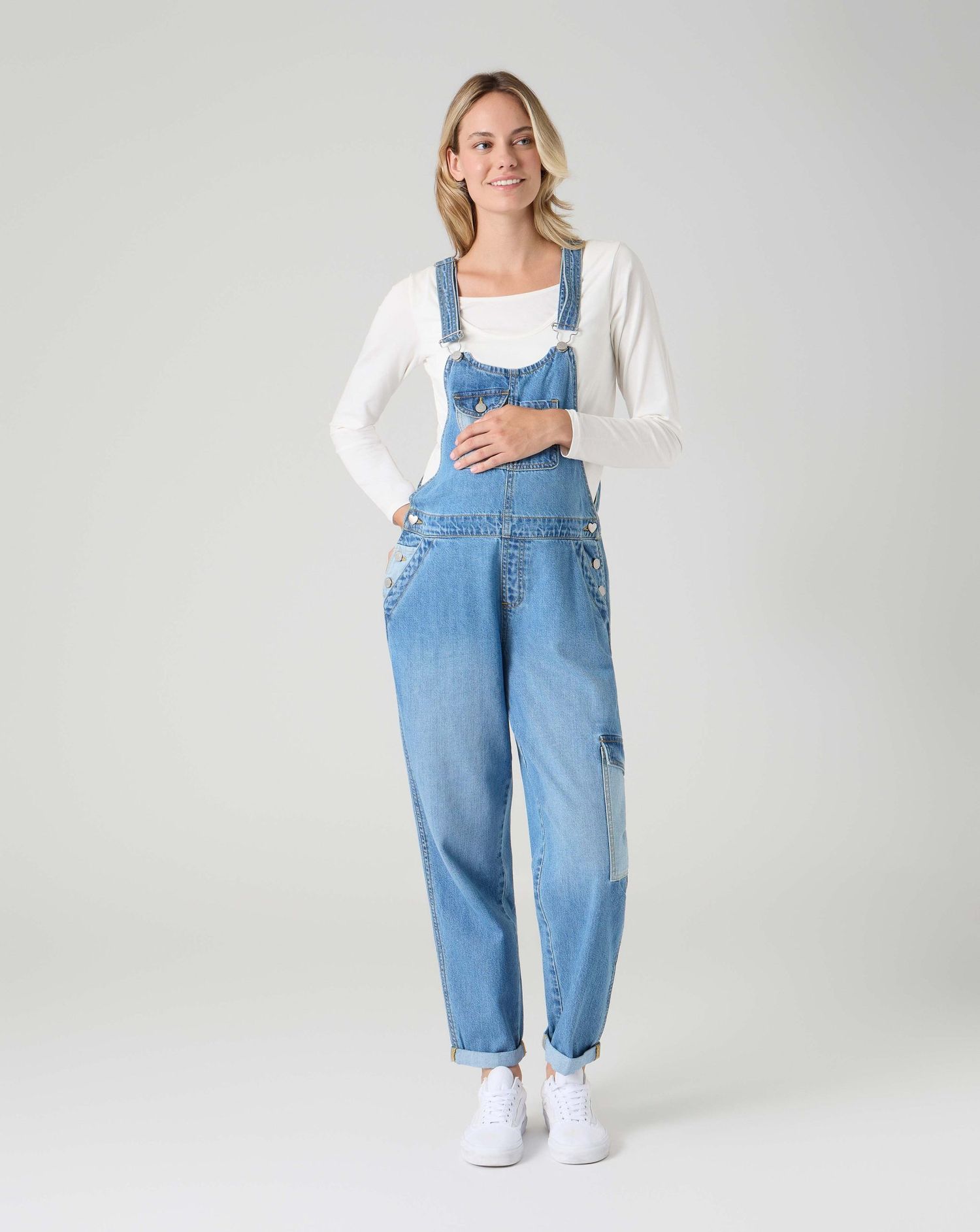 Salopette premaman in denim chiaro