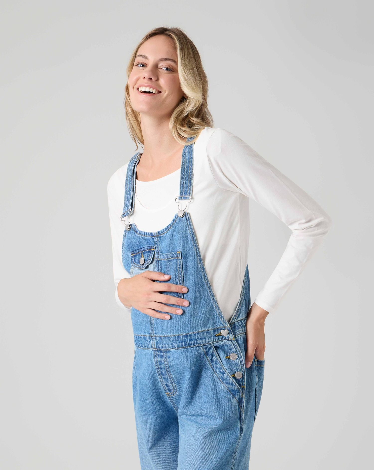 Salopette premaman in denim chiaro