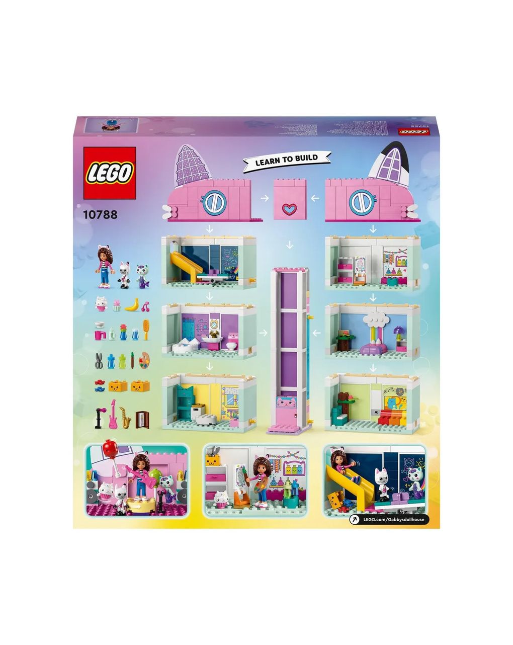 Lego 10788 la casa delle bambole di gabby, casa giocattolo a 4 piani e 8 stanze con i personaggi di gabby, regalo bambini 4+
