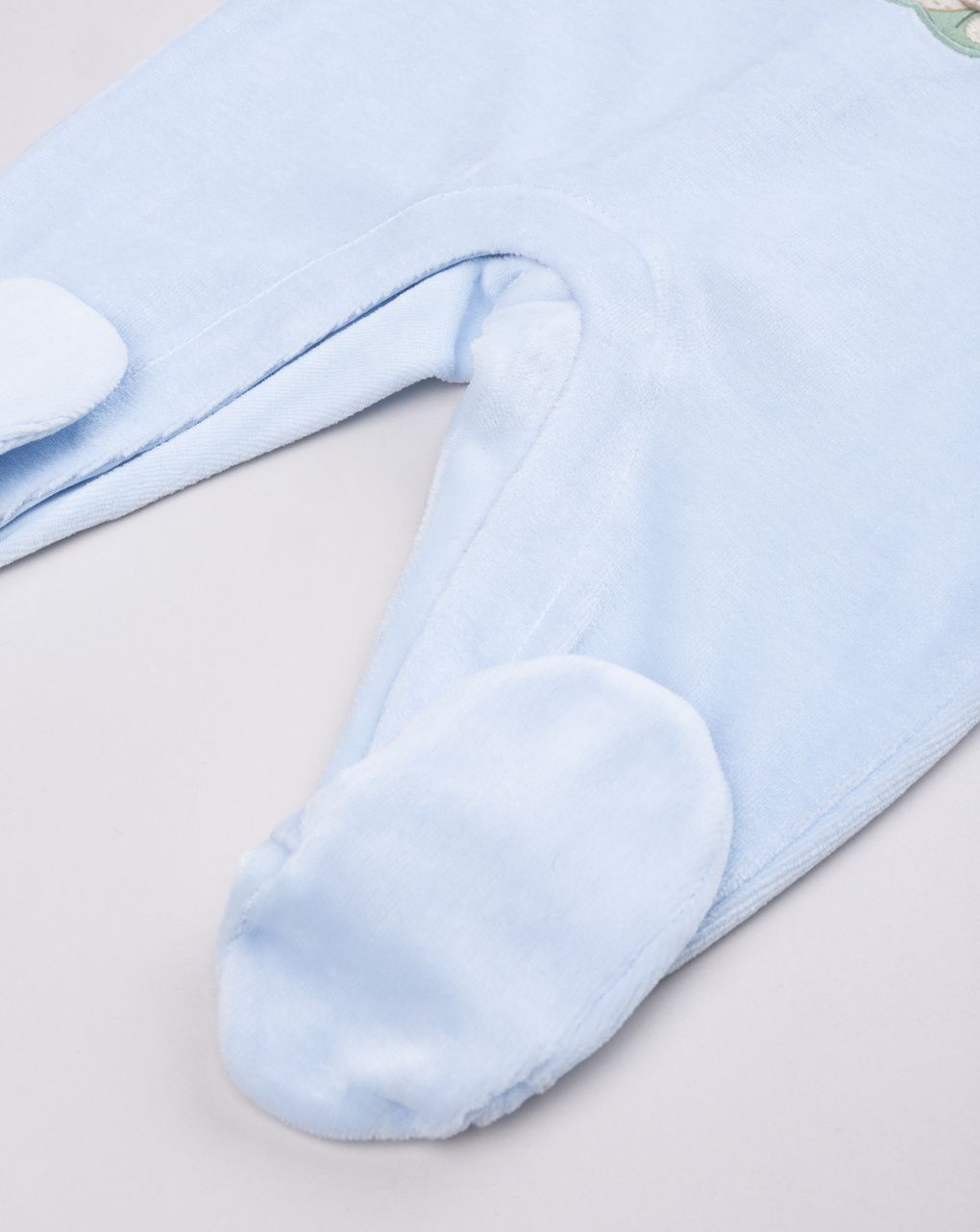 Tutina neonato azzurra in ciniglia draghetto