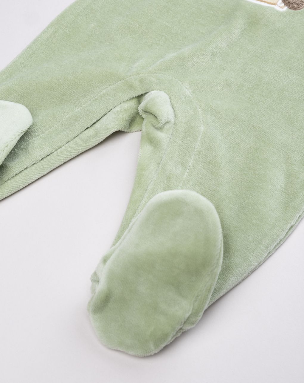 Tutina neonato verde in ciniglia leone