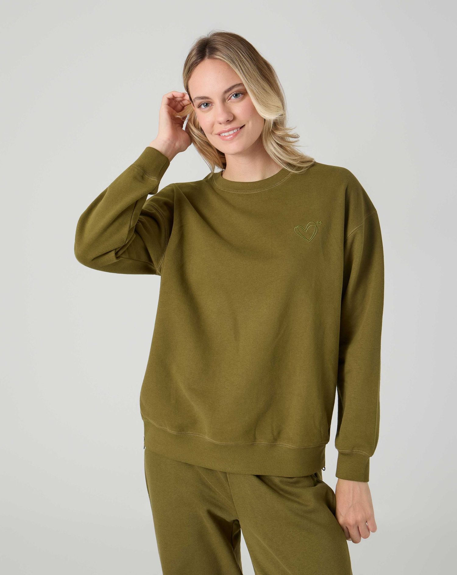Felpa allattamento cuore verde militare