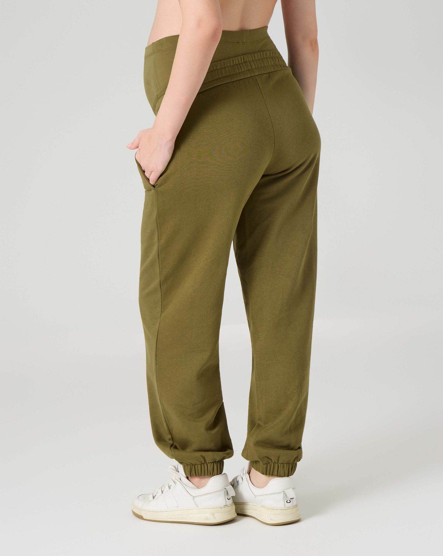 Pantalone premaman in felpa con fascia addominale verde militare