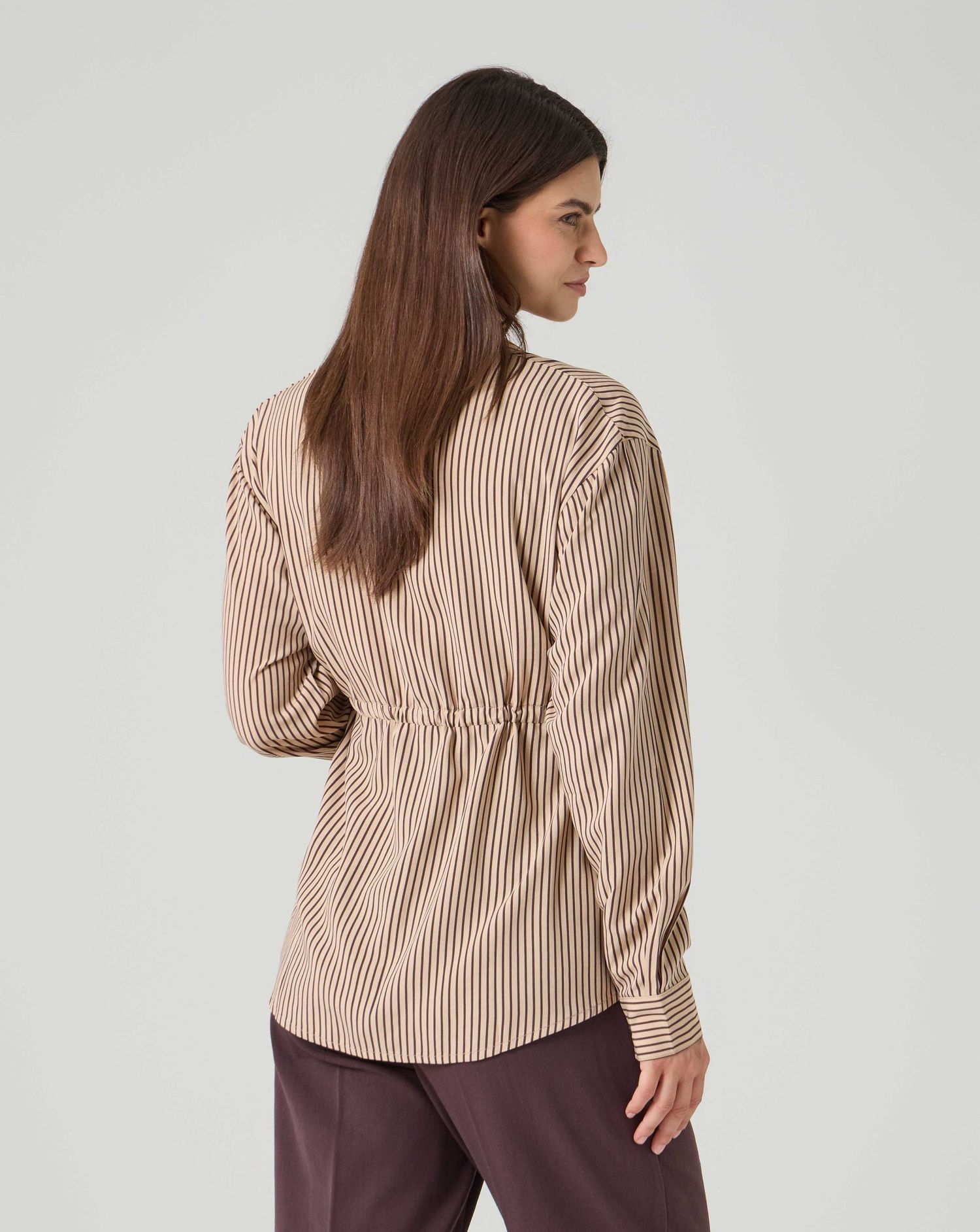 Camicia premaman righe verticali marrone e beige