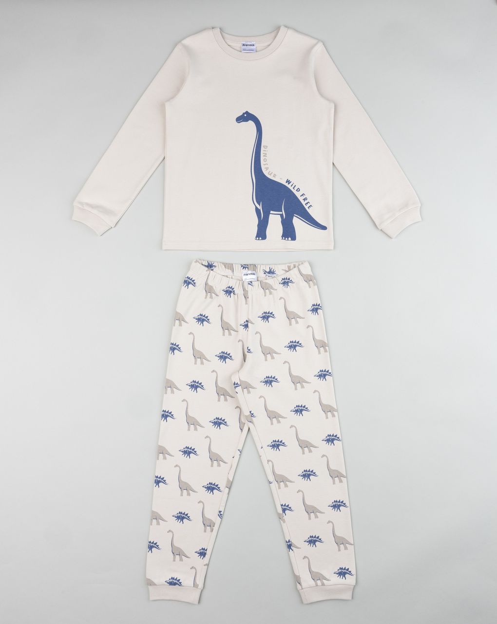 Pigiama 2 pezzi interlock bimbo beige/blu dinosauri