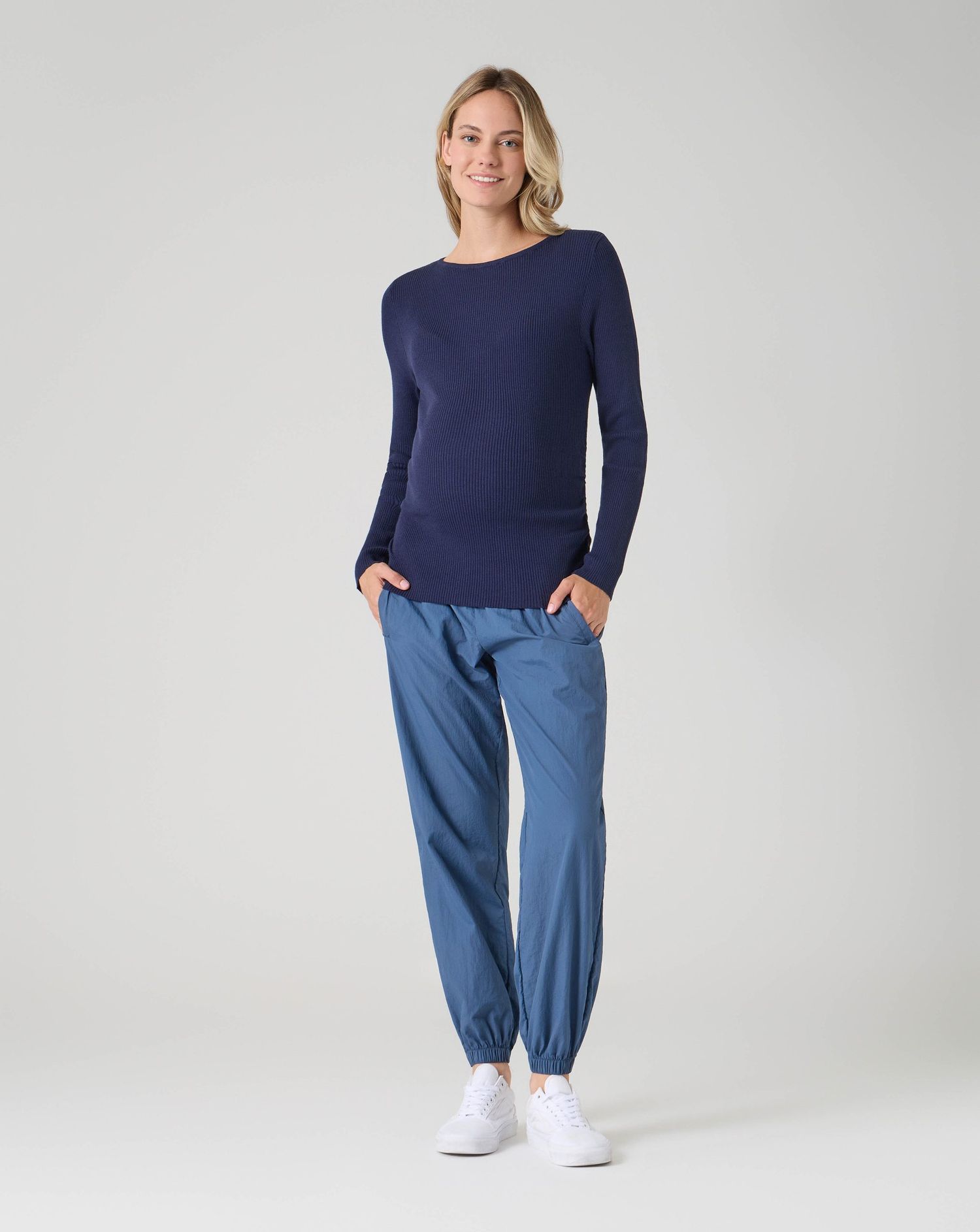 Maglioncino premaman tricot blu scuro con arricciatura laterale