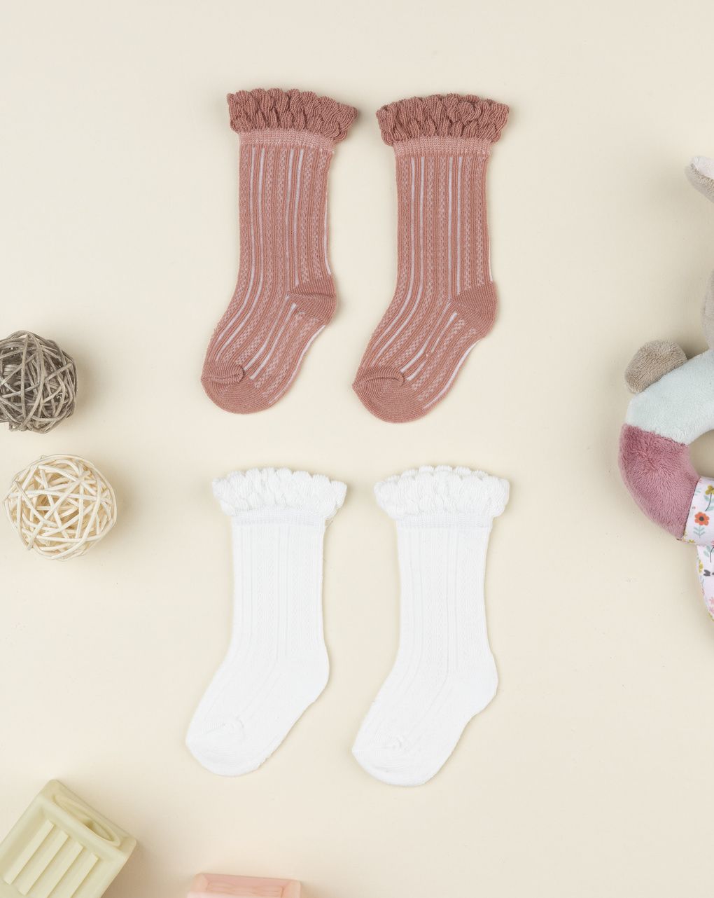Pack 2 calze bimba soft cotton rosa/bianco