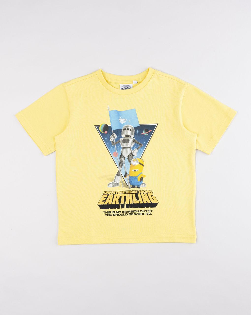 T-shirt bambino gialla con grafica minions  "earthling"