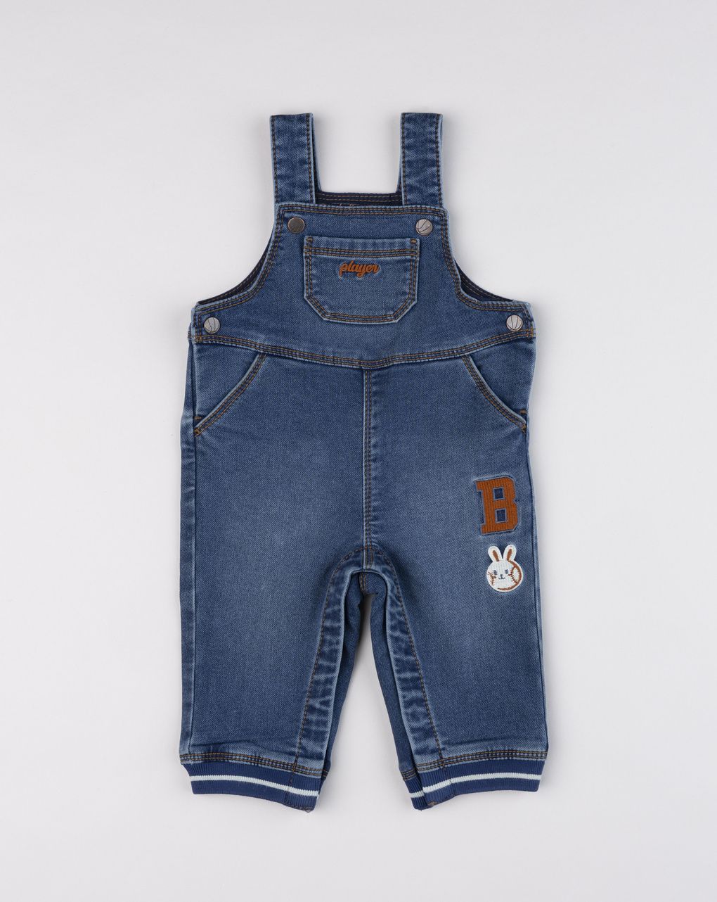 Salopette in denim scuro neonato con patch coniglietto