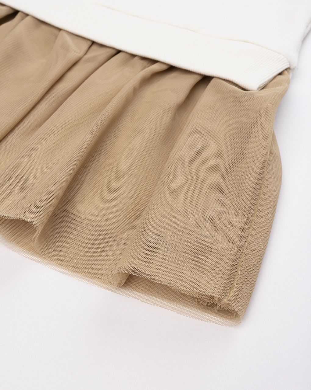 Abito felpato bambina con gonna in tulle beige/marrone
