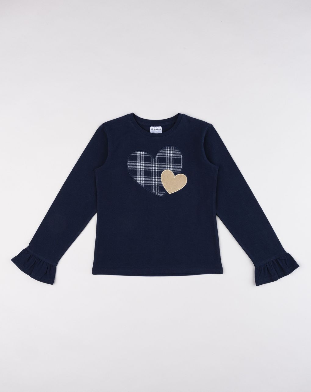T-shirt a manica lunga bambina con volant blu scuro
