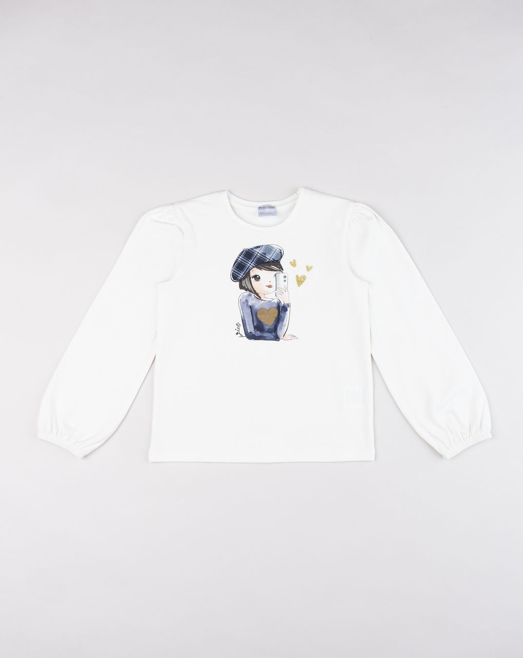 T-shirt manica lunga bimba panna con stampa