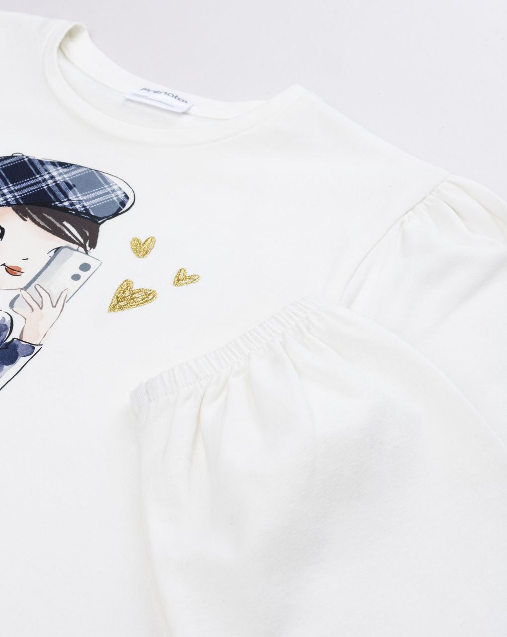 T-shirt manica lunga bimba panna con stampa