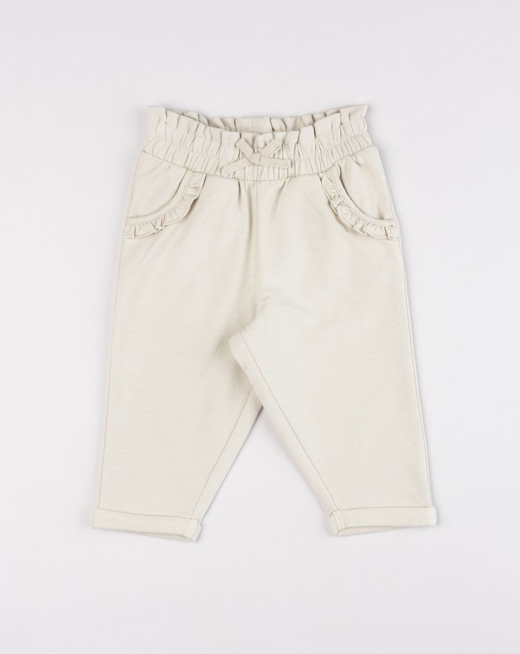 Pantaloni little wild con volto di gatto e fiocco ecru bimba