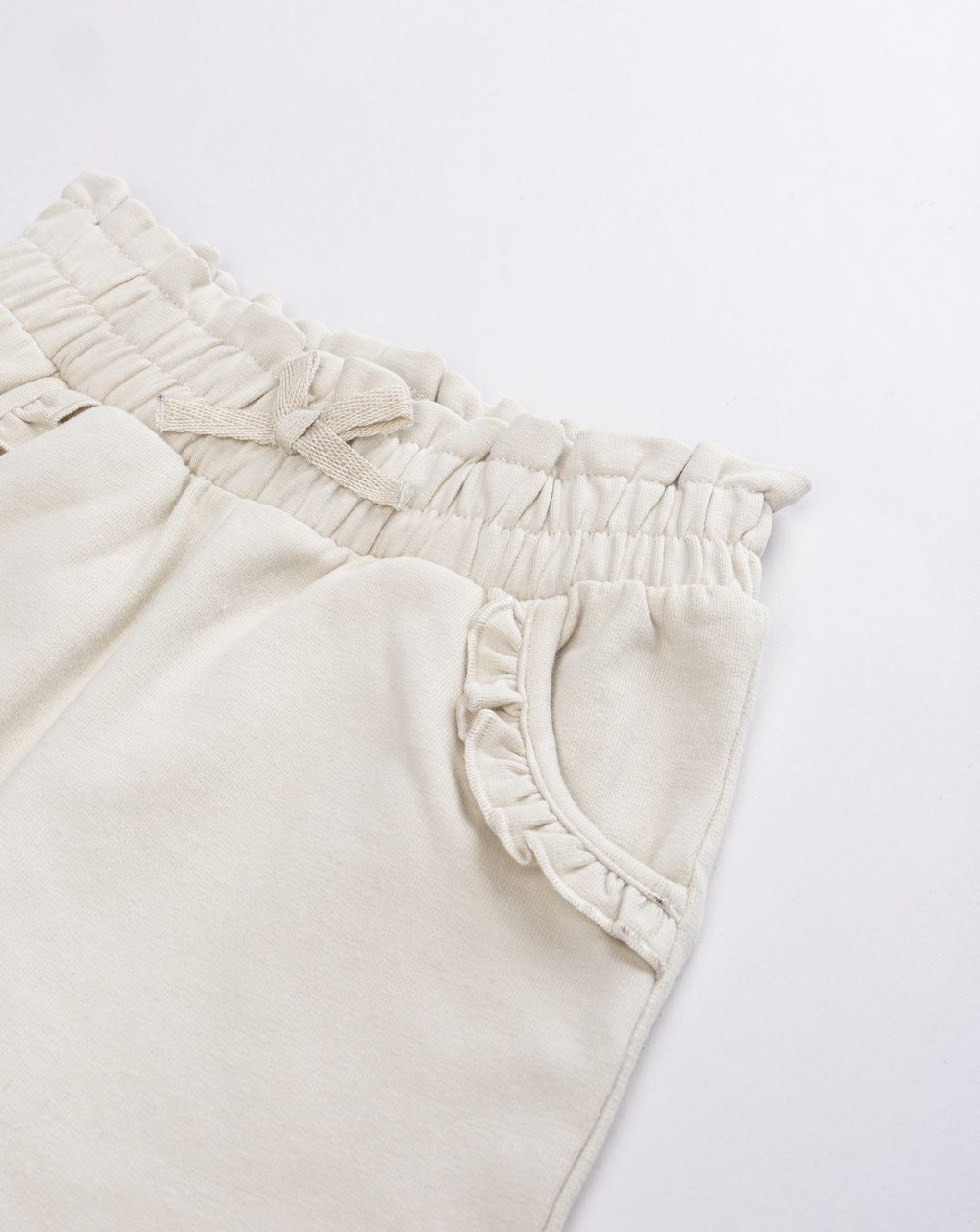 Pantaloni little wild con volto di gatto e fiocco ecru bimba
