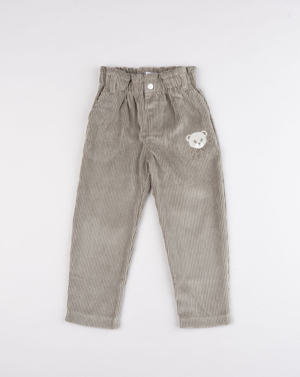Pantaloni bambina in velluto a coste beige con orsetto
