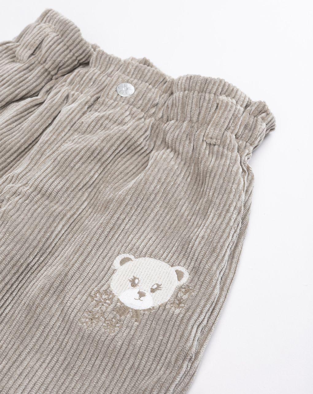 Pantaloni bambina in velluto a coste beige con orsetto