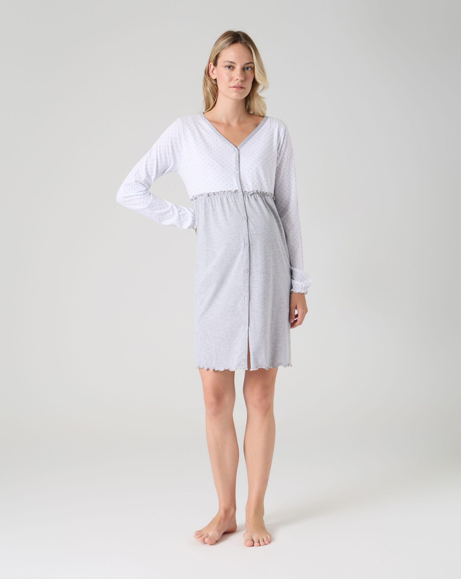 Camicia da notte premaman pois grigio chiaro melange