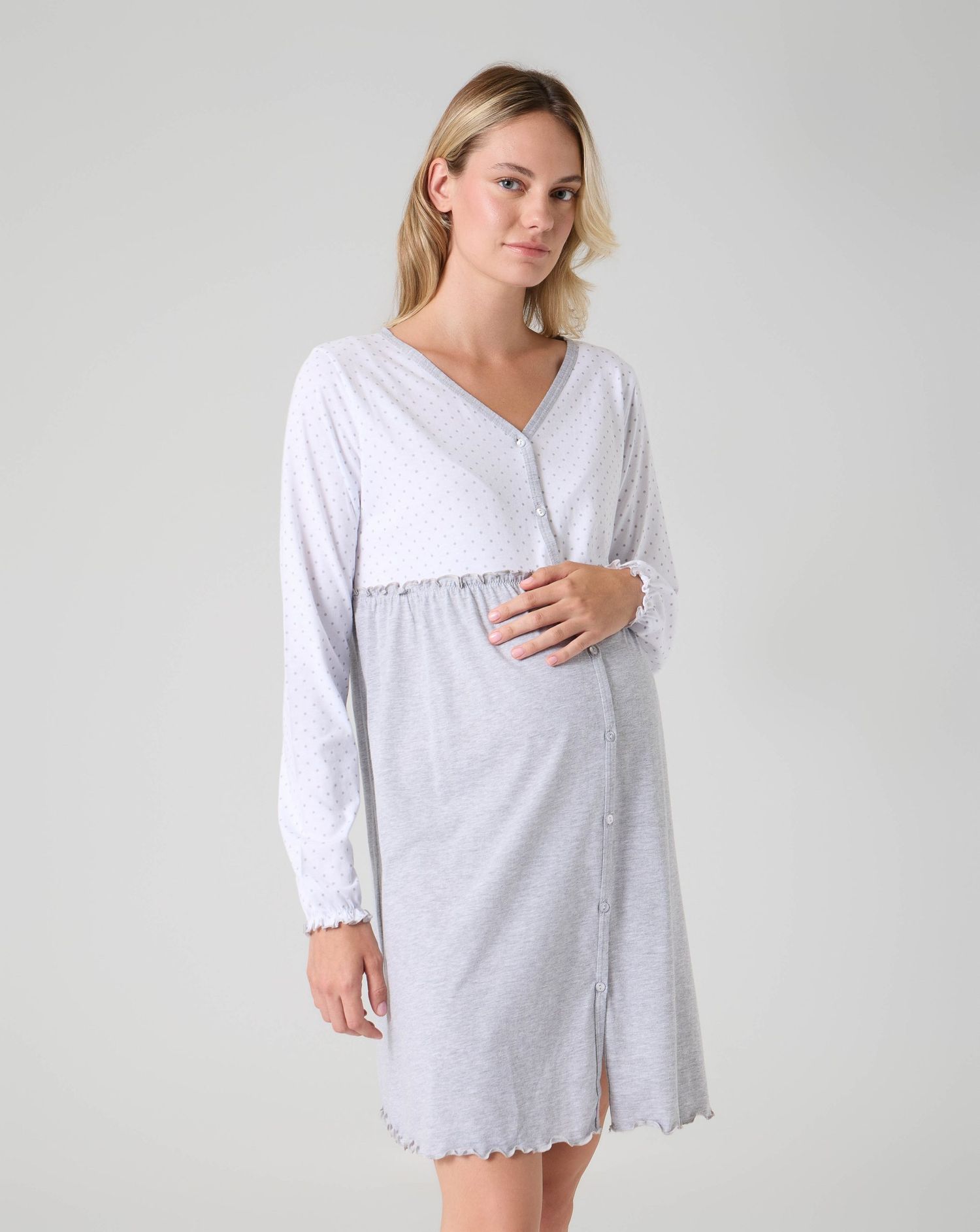 Camicia da notte premaman pois grigio chiaro melange