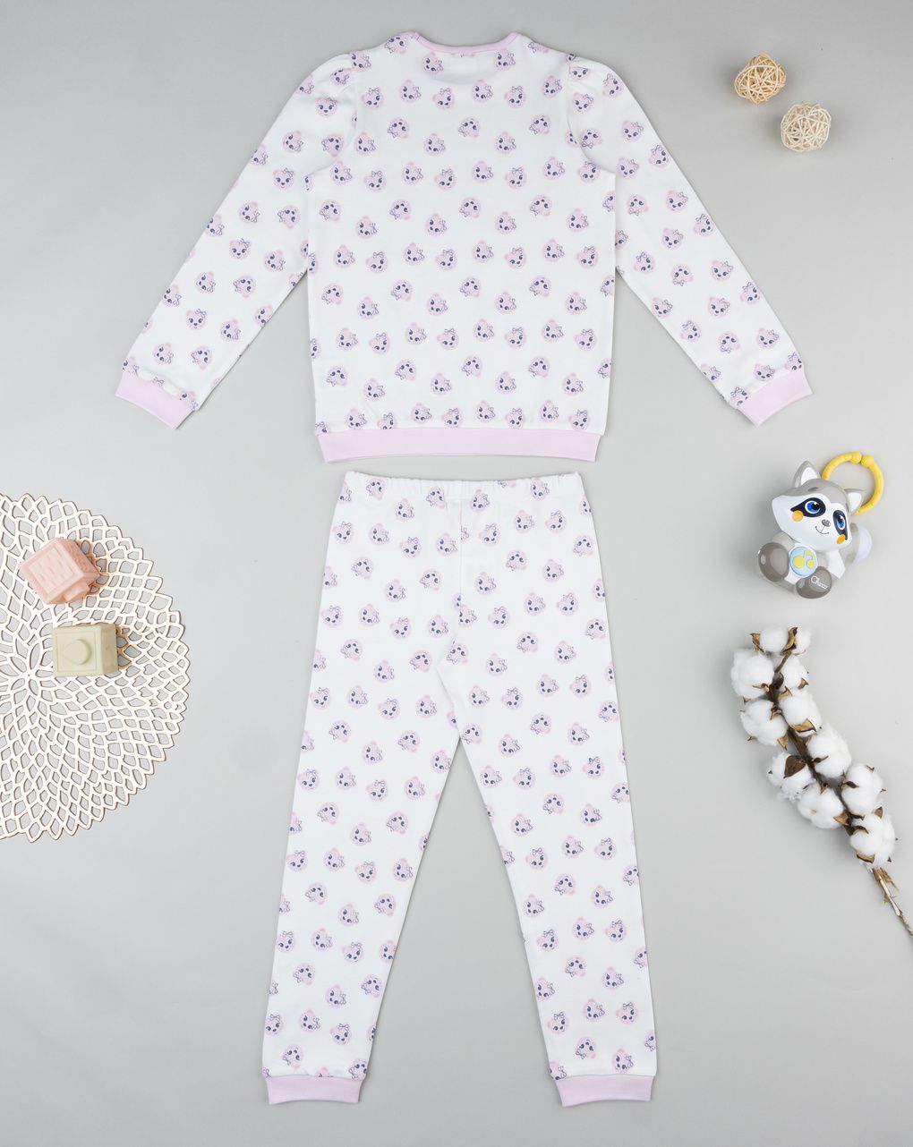 Pigiama lungo bambina bianco/rosa gatti