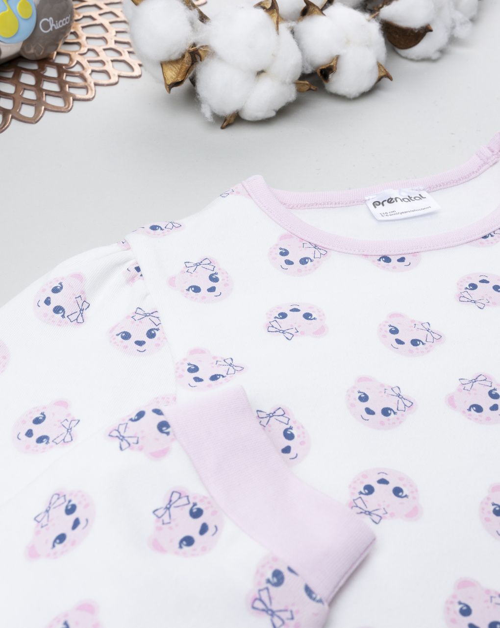 Pigiama lungo bambina bianco/rosa gatti
