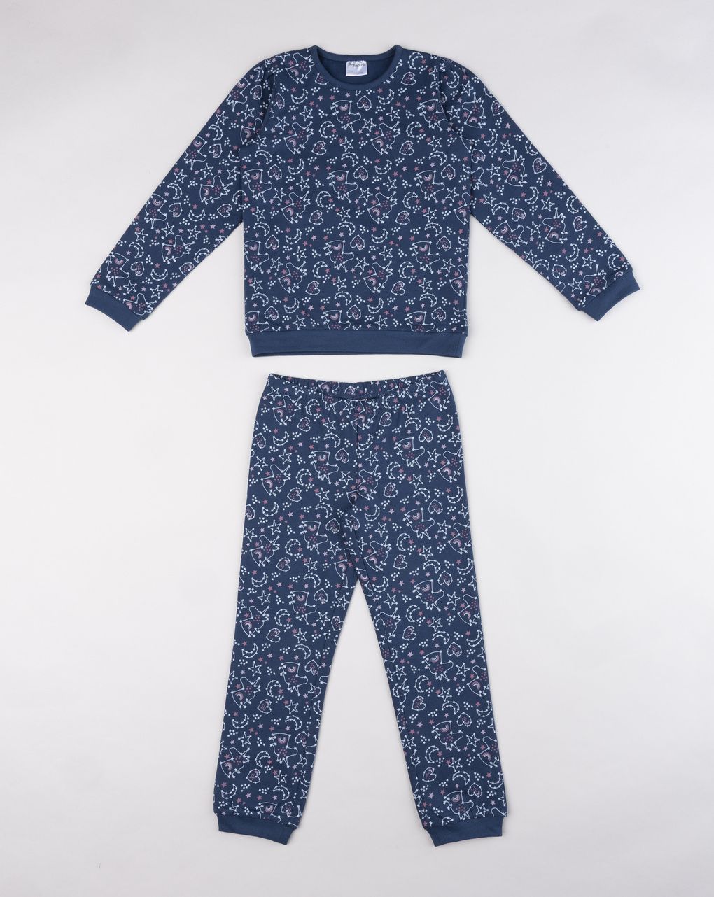 Pigiama coordinato blu a maniche lunghe bambina "stelle e unicorni"