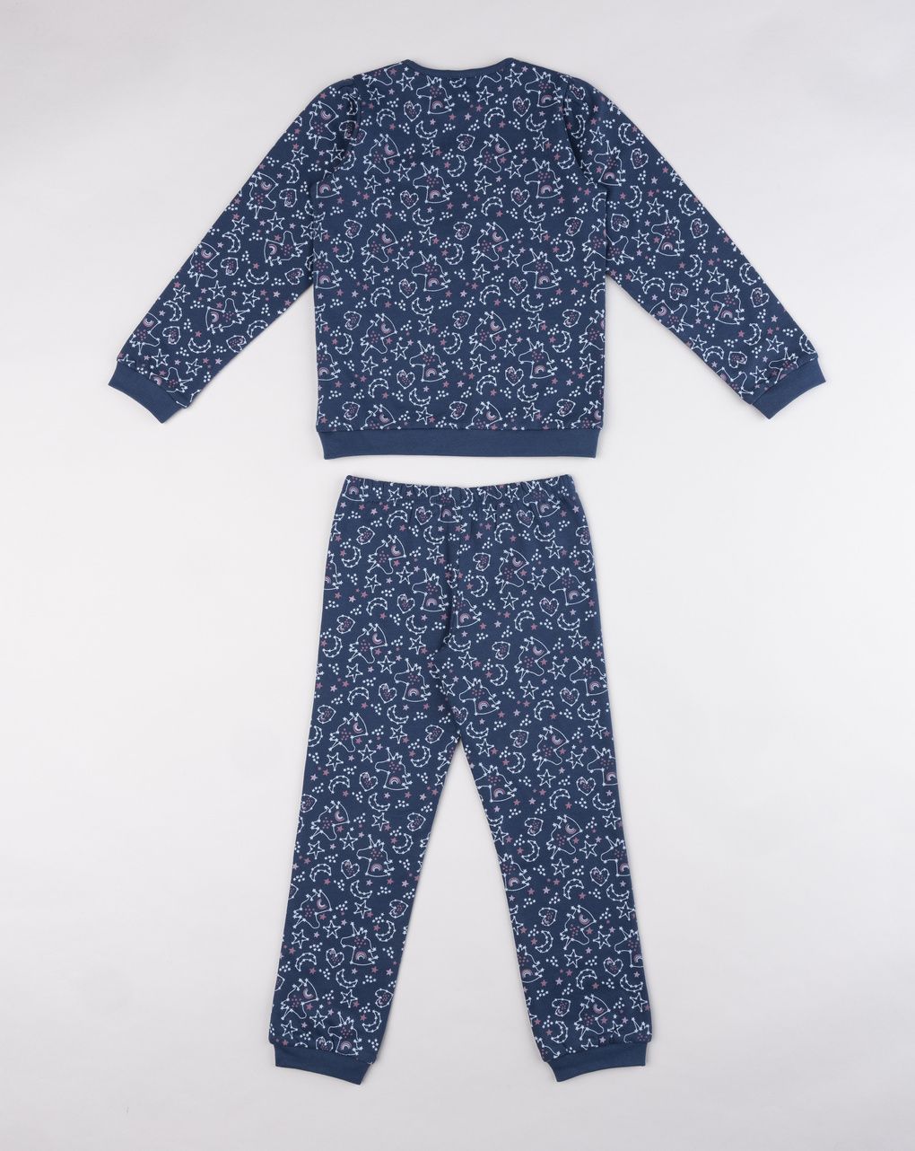 Pigiama coordinato blu a maniche lunghe bambina "stelle e unicorni"